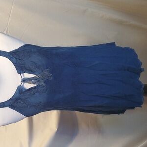 Luna Moon Denim Blue Scalloped Edge Halter SZ MD